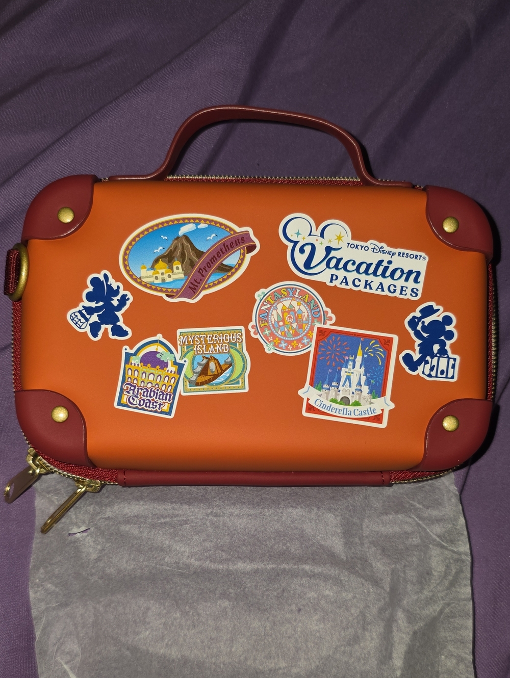NEW Disney Orange Travel Cosmetic Case with Vacation Sticker Motif